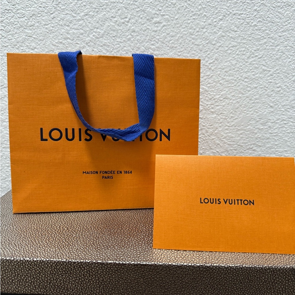 Louis Vuitton Orange Bag with Blue Handles